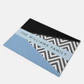 Gray Zigzag, grau Zickzack, blau, Ihr Name Fußmatte (Schrägansicht)