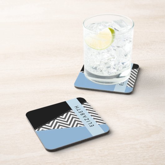 Gray Zigzag, grau Zickzack, blau, Ihr Name Getränkeuntersetzer (Rechte Seite)