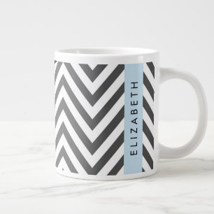 Gray Zigzag, grau Zickzack, blau, Ihr Name Jumbo-Tasse