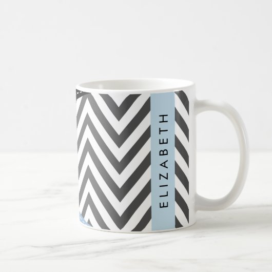 Gray Zigzag, grau Zickzack, blau, Ihr Name Kaffeetasse (Rechts)