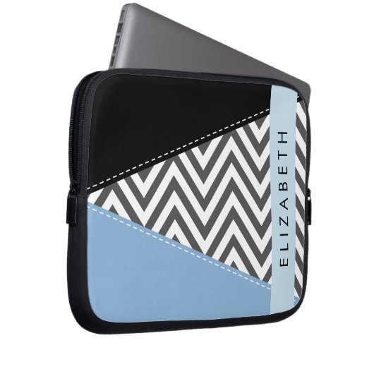 Gray Zigzag, grau Zickzack, blau, Ihr Name Laptopschutzhülle (Vorne Rechts)