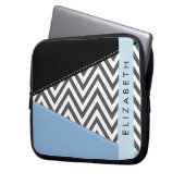 Gray Zigzag, grau Zickzack, blau, Ihr Name Laptopschutzhülle (Vorderseite Links)