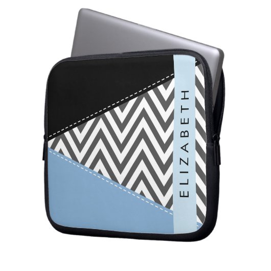 Gray Zigzag, grau Zickzack, blau, Ihr Name Laptopschutzhülle (Vorderseite Links)