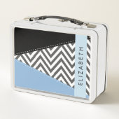 Gray Zigzag, grau Zickzack, blau, Ihr Name Metall Brotdose (Rückseite)