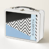 Gray Zigzag, grau Zickzack, blau, Ihr Name Metall Brotdose (Vorderseite)