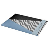 Gray Zigzag, grau Zickzack, blau, Ihr Name Schneidebrett (Ecke)
