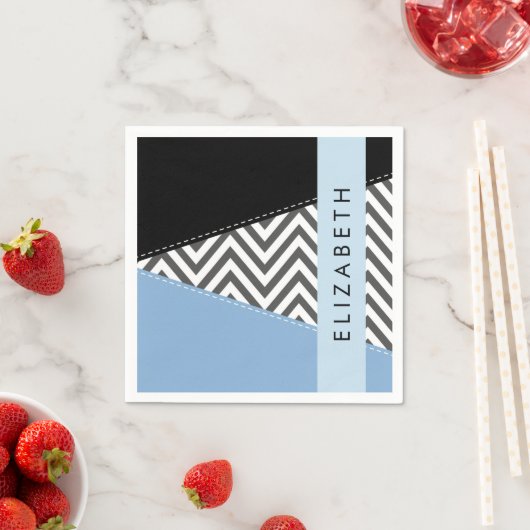 Gray Zigzag, grau Zickzack, blau, Ihr Name Serviette (Beispiel)