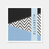 Gray Zigzag, grau Zickzack, blau, Ihr Name Serviette (Vorderseite)