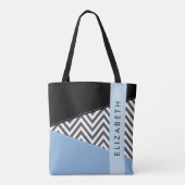 Gray Zigzag, grau Zickzack, blau, Ihr Name Tasche (Rückseite)