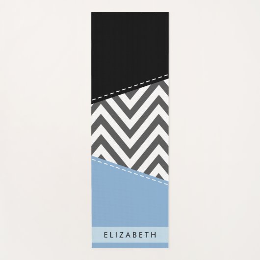 Gray Zigzag, grau Zickzack, blau, Ihr Name Yogamatte (Vorderseite)
