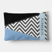 Gray Zigzag, grau Zickzack, blau, Ihr Name Zubehörtasche (Rückseite)