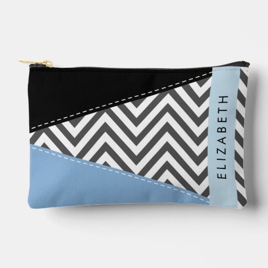 Gray Zigzag, grau Zickzack, blau, Ihr Name Zubehörtasche (Vorderseite)