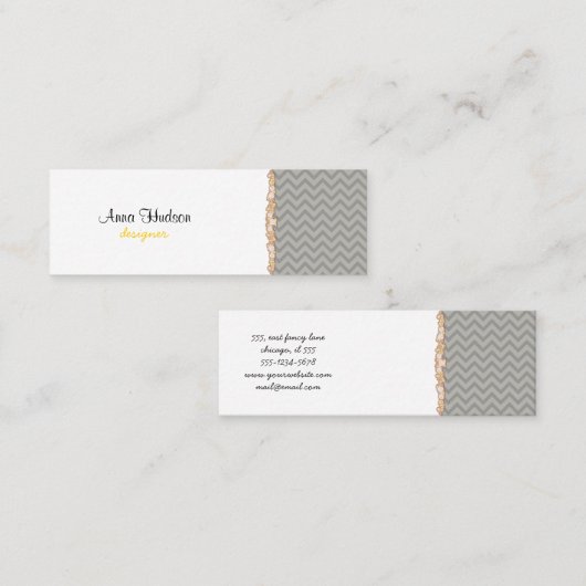 Gray Zigzag, grau Zickzack, geometrisches Muster Mini Visitenkarte (Vorne/Hinten)