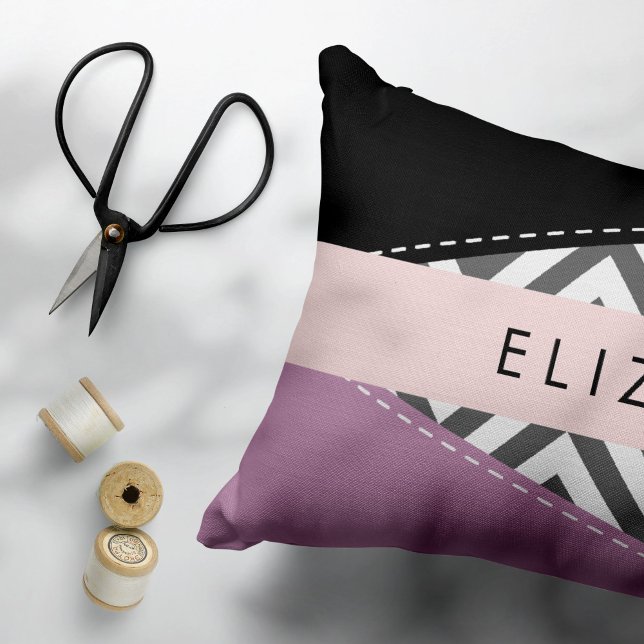 Gray Zigzag, grau Zickzack, Lila, Ihr Name Dekokissen (Von Creator hochgeladen)