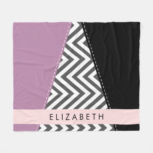 Gray Zigzag, grau Zickzack, Lila, Ihr Name Fleecedecke (Vorderseite (Horizontal))