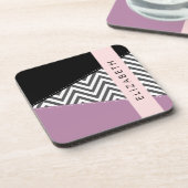 Gray Zigzag, grau Zickzack, Lila, Ihr Name Getränkeuntersetzer (Linke Seite)