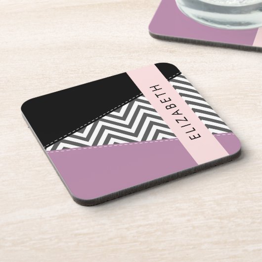Gray Zigzag, grau Zickzack, Lila, Ihr Name Getränkeuntersetzer (Linke Seite)