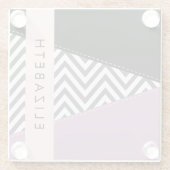 Gray Zigzag, grau Zickzack, Lila, Ihr Name Glasuntersetzer (Rückseite)