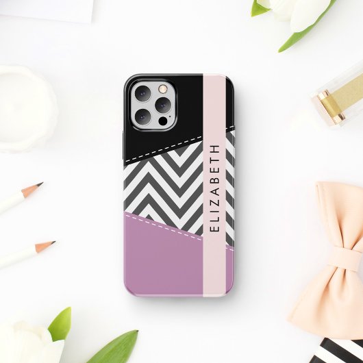 Gray Zigzag, grau Zickzack, Lila, Ihr Name iPhone 16 Hülle