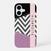 Gray Zigzag, grau Zickzack, Lila, Ihr Name iPhone 16 Hülle (Rückseite)
