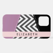 Gray Zigzag, grau Zickzack, Lila, Ihr Name iPhone Hülle (Rückseite (Horizontal))