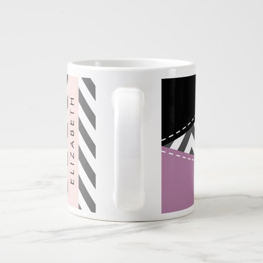 Gray Zigzag, grau Zickzack, Lila, Ihr Name Jumbo-Tasse (Rückseite)