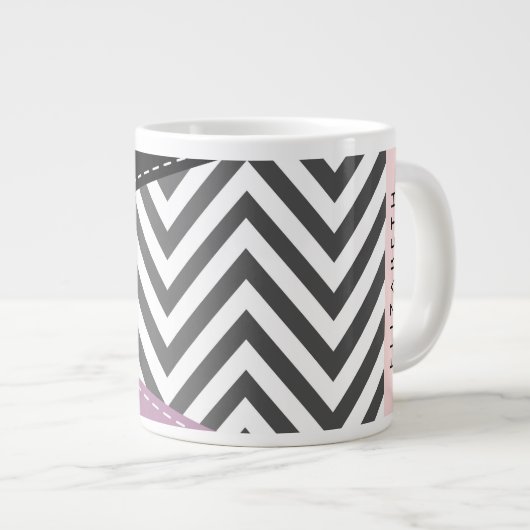 Gray Zigzag, grau Zickzack, Lila, Ihr Name Jumbo-Tasse (Vorderseite Rechts)