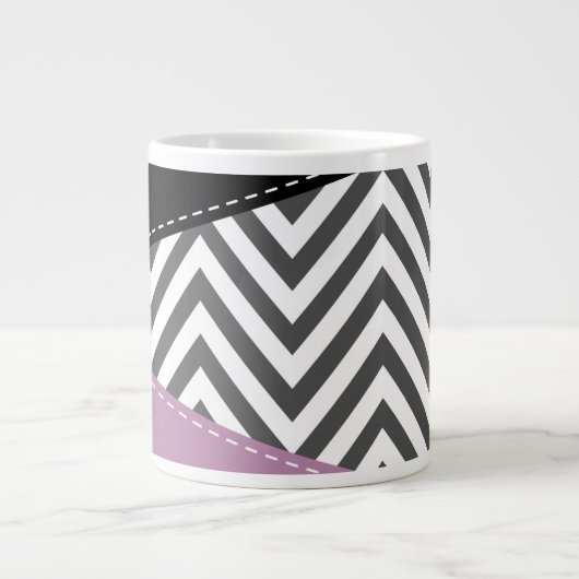Gray Zigzag, grau Zickzack, Lila, Ihr Name Jumbo-Tasse (Vorderseite)