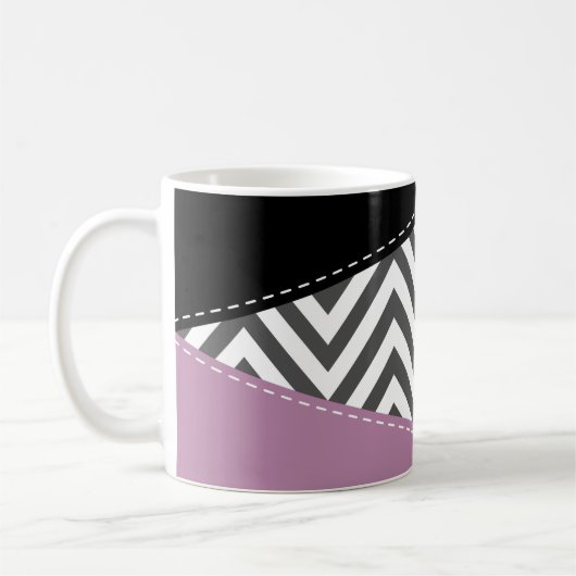 Gray Zigzag, grau Zickzack, Lila, Ihr Name Kaffeetasse (Links)