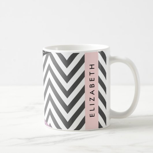 Gray Zigzag, grau Zickzack, Lila, Ihr Name Kaffeetasse (Rechts)