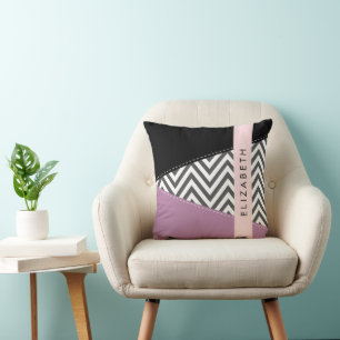 Gray Zigzag, grau Zickzack, Lila, Ihr Name Kissen