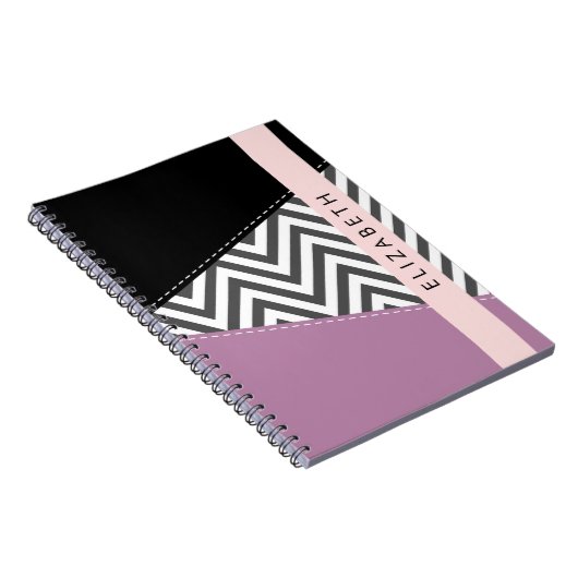 Gray Zigzag, grau Zickzack, Lila, Ihr Name Notizblock (Rechte Seite)