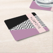 Gray Zigzag, grau Zickzack, Lila, Ihr Name Rechteckiger Pappuntersetzer (angewinkelt)
