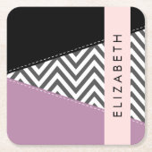 Gray Zigzag, grau Zickzack, Lila, Ihr Name Rechteckiger Pappuntersetzer (Vorderseite)