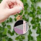 Gray Zigzag, grau Zickzack, Lila, Ihr Name Schlüsselanhänger (Hand)