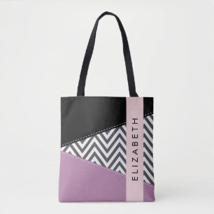 Gray Zigzag, grau Zickzack, Lila, Ihr Name Tasche