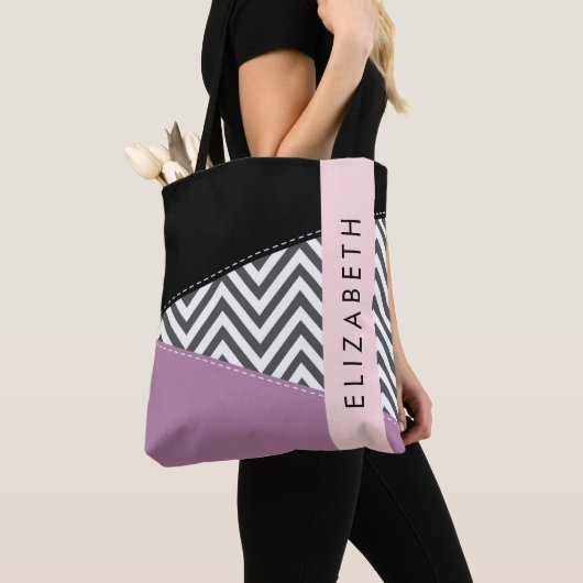 Gray Zigzag, grau Zickzack, Lila, Ihr Name Tasche (Von Nahem)