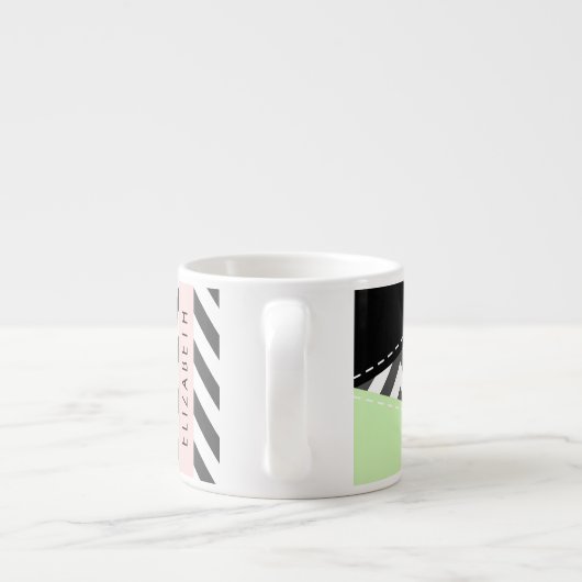 Gray Zigzag, grau Zickzack, Mint, Ihr Name Espressotasse (Rückseite)