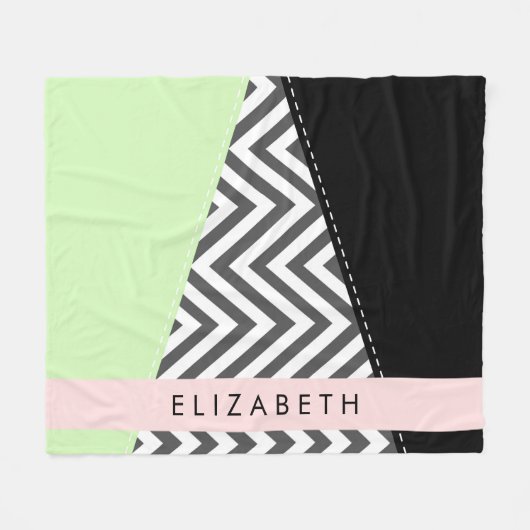 Gray Zigzag, grau Zickzack, Mint, Ihr Name Fleecedecke (Vorderseite (Horizontal))