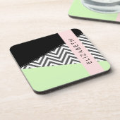 Gray Zigzag, grau Zickzack, Mint, Ihr Name Getränkeuntersetzer (Linke Seite)