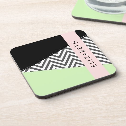 Gray Zigzag, grau Zickzack, Mint, Ihr Name Getränkeuntersetzer (Linke Seite)