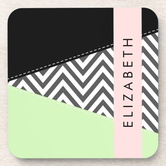 Gray Zigzag, grau Zickzack, Mint, Ihr Name Getränkeuntersetzer (Vorderseite)