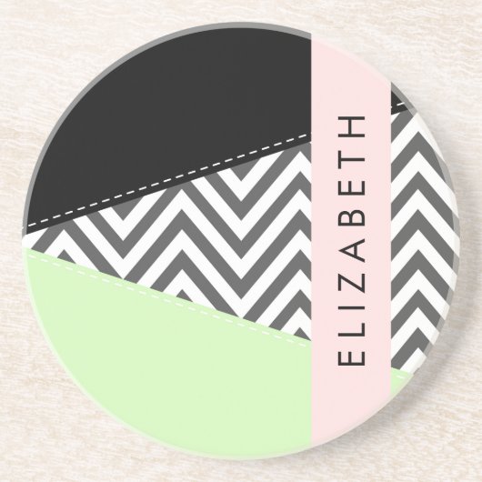 Gray Zigzag, grau Zickzack, Mint, Ihr Name Getränkeuntersetzer (Vorne)