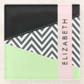 Gray Zigzag, grau Zickzack, Mint, Ihr Name Glasuntersetzer (Vorderseite)