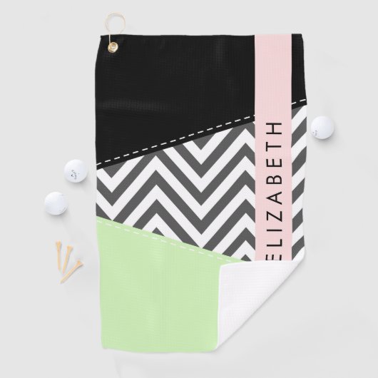 Gray Zigzag, grau Zickzack, Mint, Ihr Name Golfhandtuch (Insitu)
