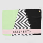 Gray Zigzag, grau Zickzack, Mint, Ihr Name Golfhandtuch (Horizontal)