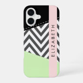 Gray Zigzag, grau Zickzack, Mint, Ihr Name iPhone 16 Hülle (Rückseite)