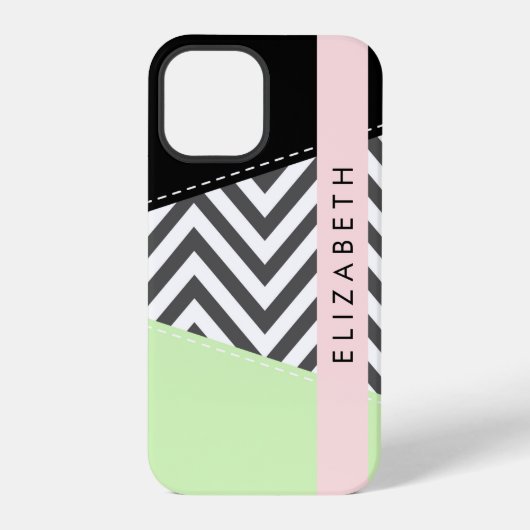 Gray Zigzag, grau Zickzack, Mint, Ihr Name iPhone Hülle (Rückseite)