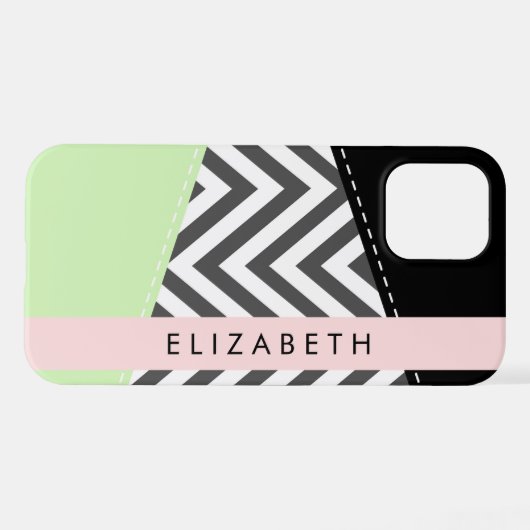 Gray Zigzag, grau Zickzack, Mint, Ihr Name iPhone Hülle (Rückseite (Horizontal))