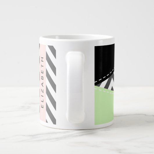 Gray Zigzag, grau Zickzack, Mint, Ihr Name Jumbo-Tasse (Rückseite)